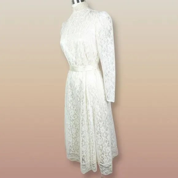 1970's Lace Prairie Dress - Cottage Core - Granny Core Dress - Boho Wedding - Picture 4 of 6